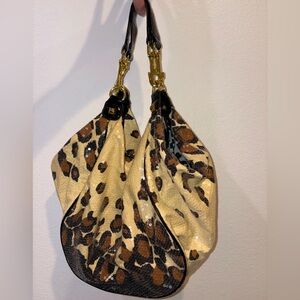 BETSEY JOHNSON Leopard Print Sequin Hobo Bag - Brown/Black